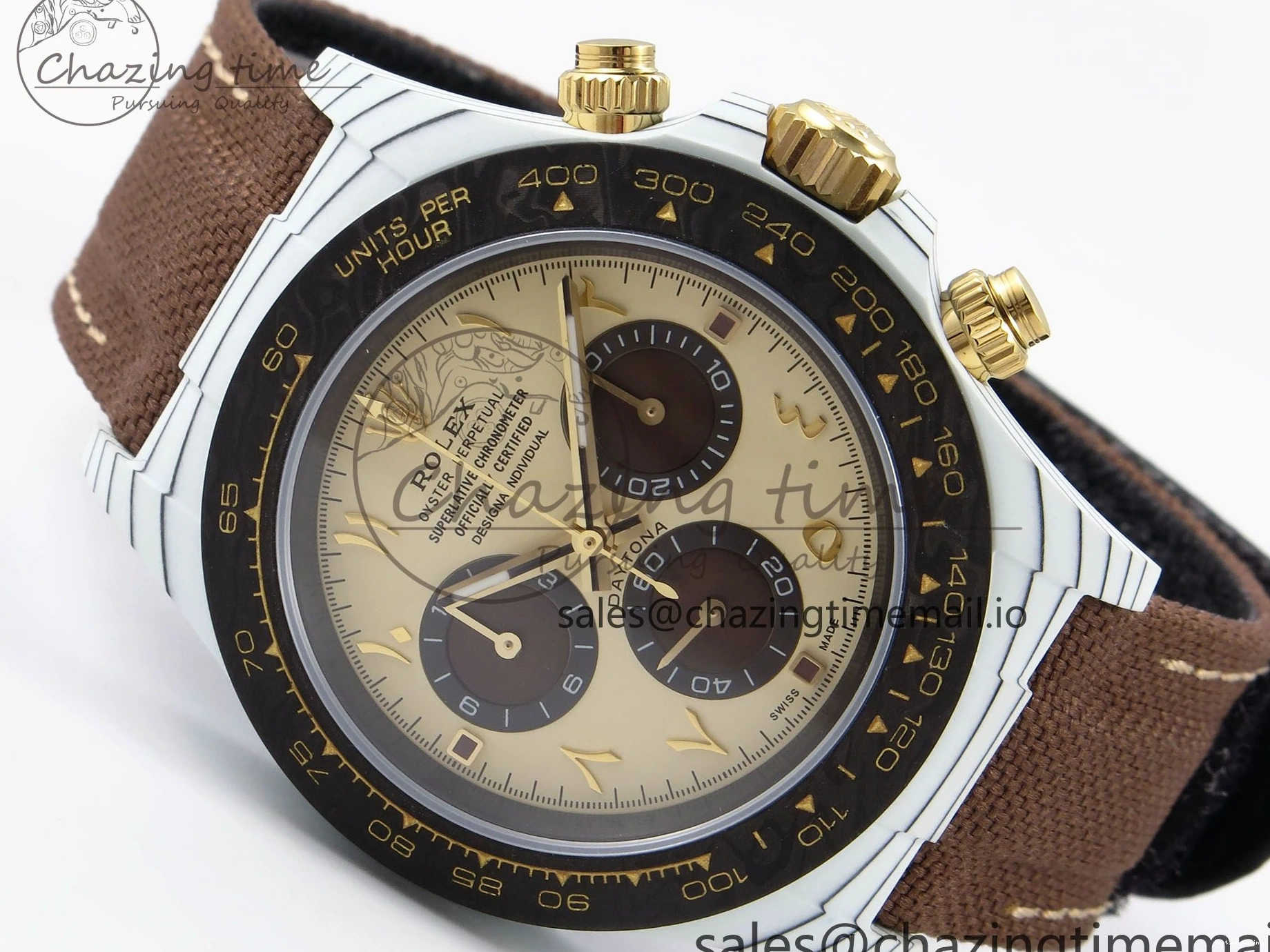 0120 Refined Daytona DIW “DESERT EAGLE”  White Carbon DIWF 1:1 Best Edition Cream Brown Dial on Brown Nylon Strap SH 1074